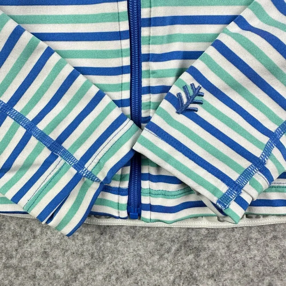 Coolibar Turtle Bay Swim Jacket Youth L Blue Green Striped Full Zip UPF 50+